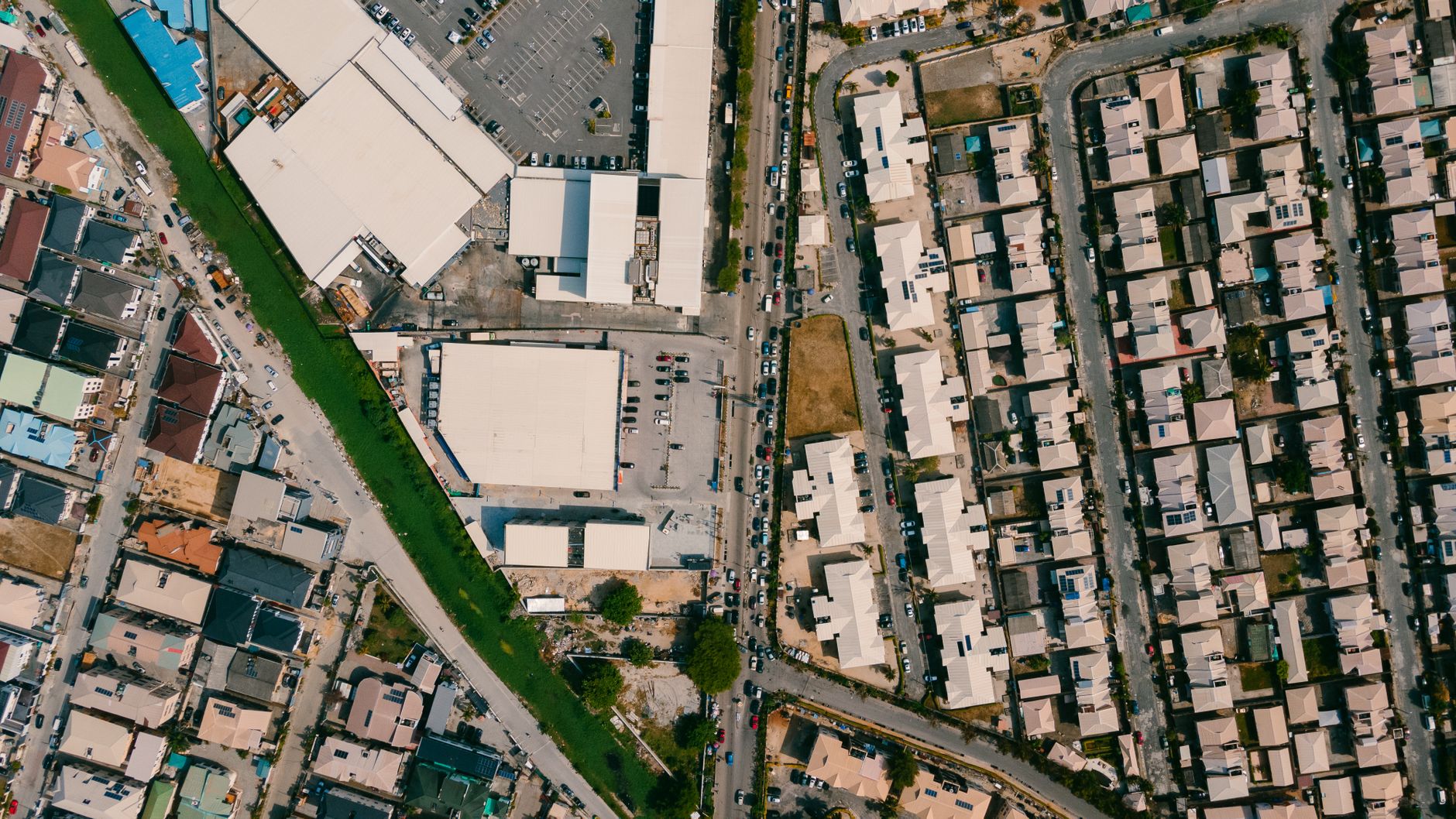 Aerial view showing densely packed residential and commercial buildings in Lagos, Nigeria
