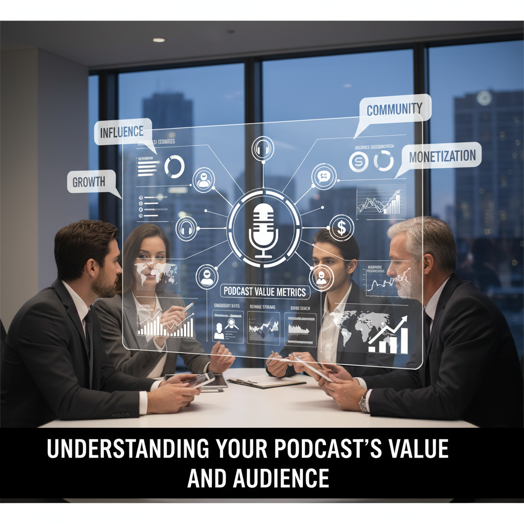 A podcaster researching brands on a laptop, with a microphone in the foreground — podcast brand deal negotiation tips