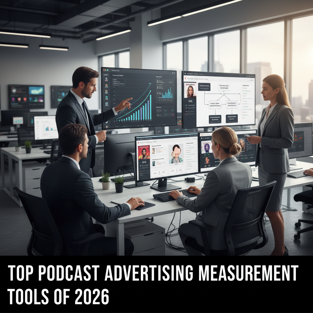 A dashboard showing integrated podcast advertising metrics from different sources — podcast advertising measurement tools