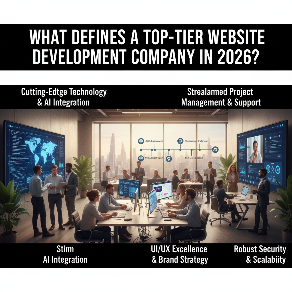 A team of Dynareach developers and designers collaborating around a screen showing website wireframes. — website development company