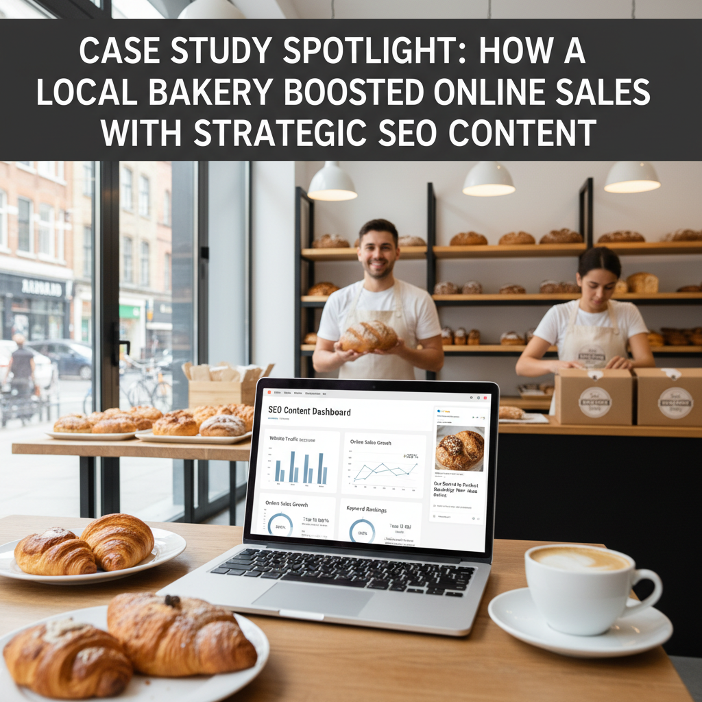 A computer screen showing an AI-powered SEO dashboard with keyword clusters and content topic suggestions. — seo content generation for small business