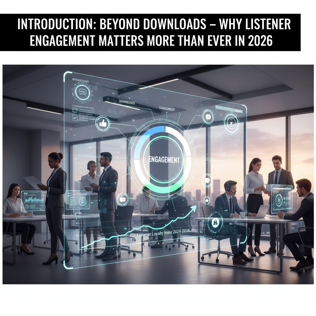 A dashboard showing podcast listen-through rate and average consumption charts. — podcast listener engagement metrics