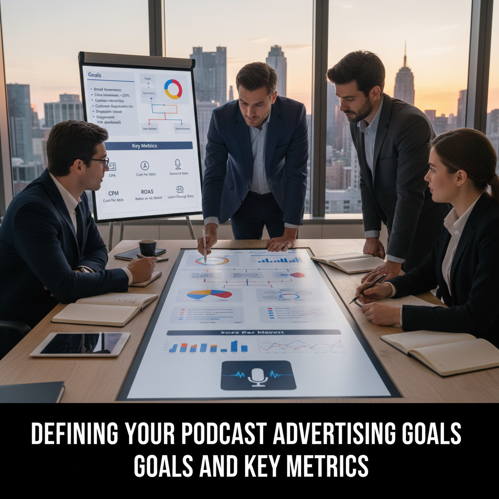 A dashboard showing various podcast advertising analytics and metrics — podcast advertising ROI tracking