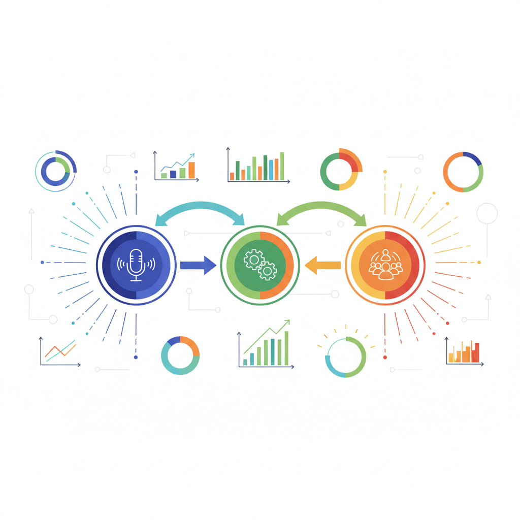 A podcaster and a brand representative looking at analytics on a tablet screen, planning their promotional strategy. — podcast brand collaborations
