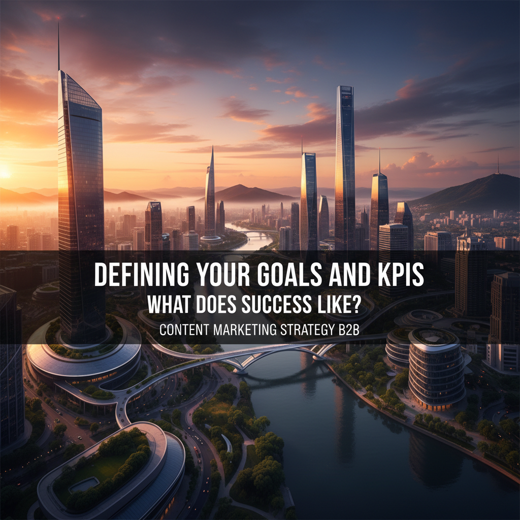 An infographic illustrating the B2B content marketing funnel with different content formats at each stage.