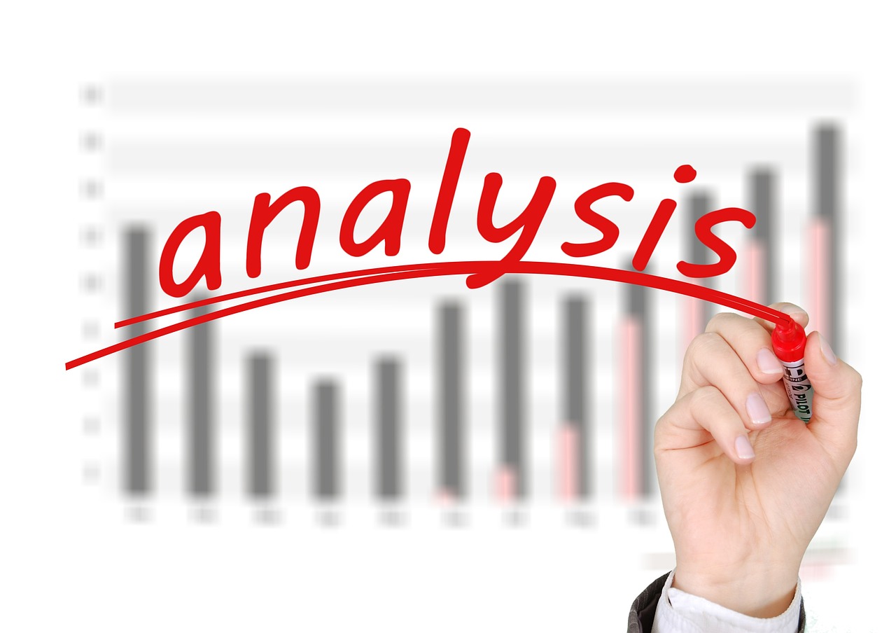Hand writing "analysis" over a bar graph, representing website cost drivers