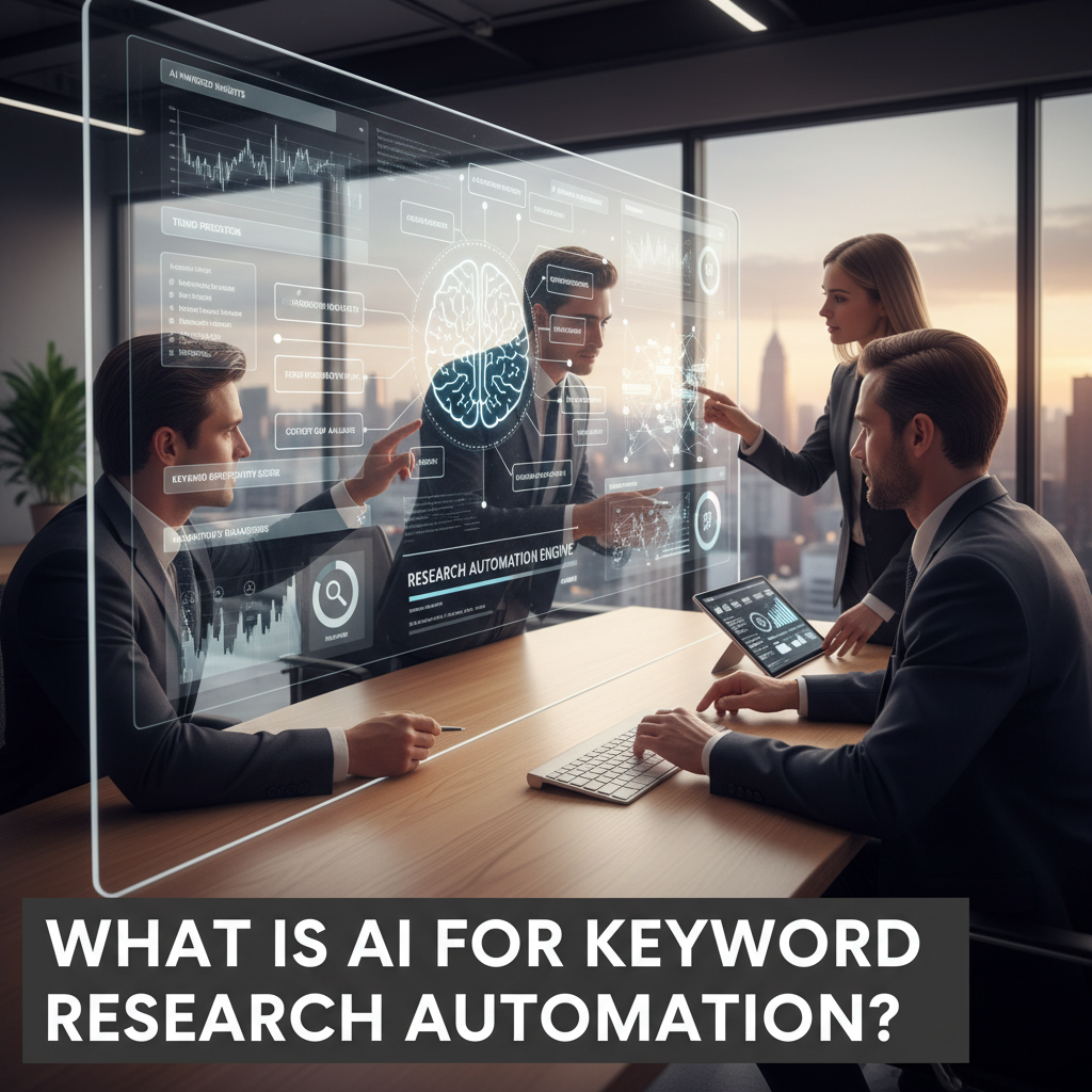 A dashboard showing AI-generated keyword clusters and opportunity scores, visualizing data analysis. — ai for keyword research automation