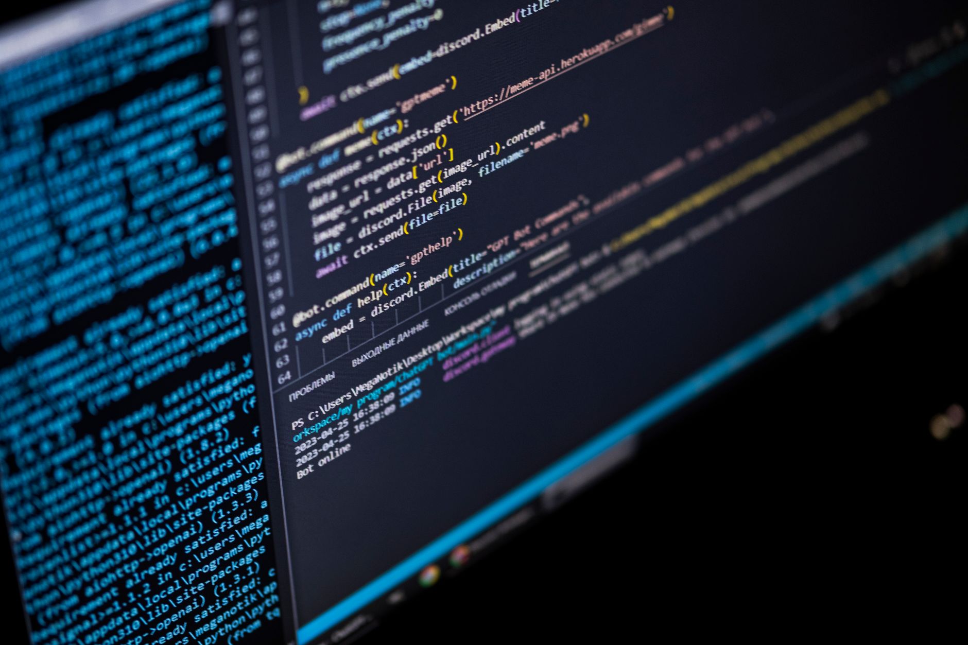 Computer screen showing Python code and command line output for API authentication