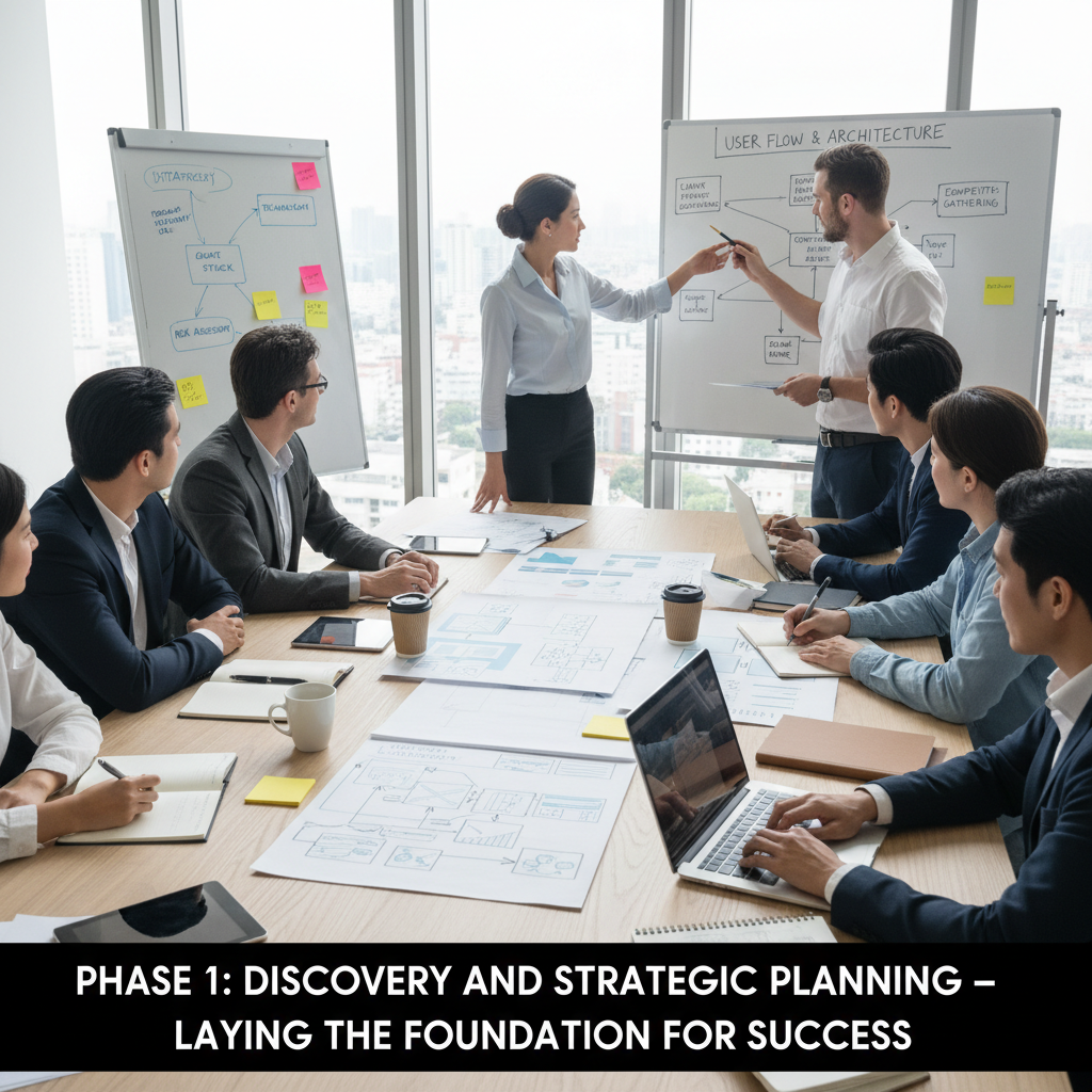 A designer's desk showing wireframe sketches and a digital prototype on a screen. — custom web application development process