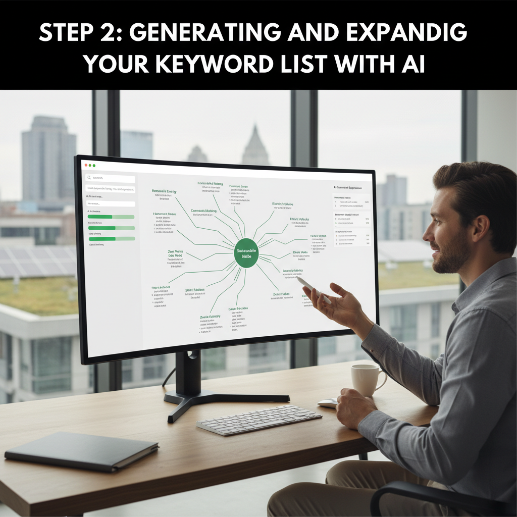 A split-screen graphic showing a keyword cluster for 