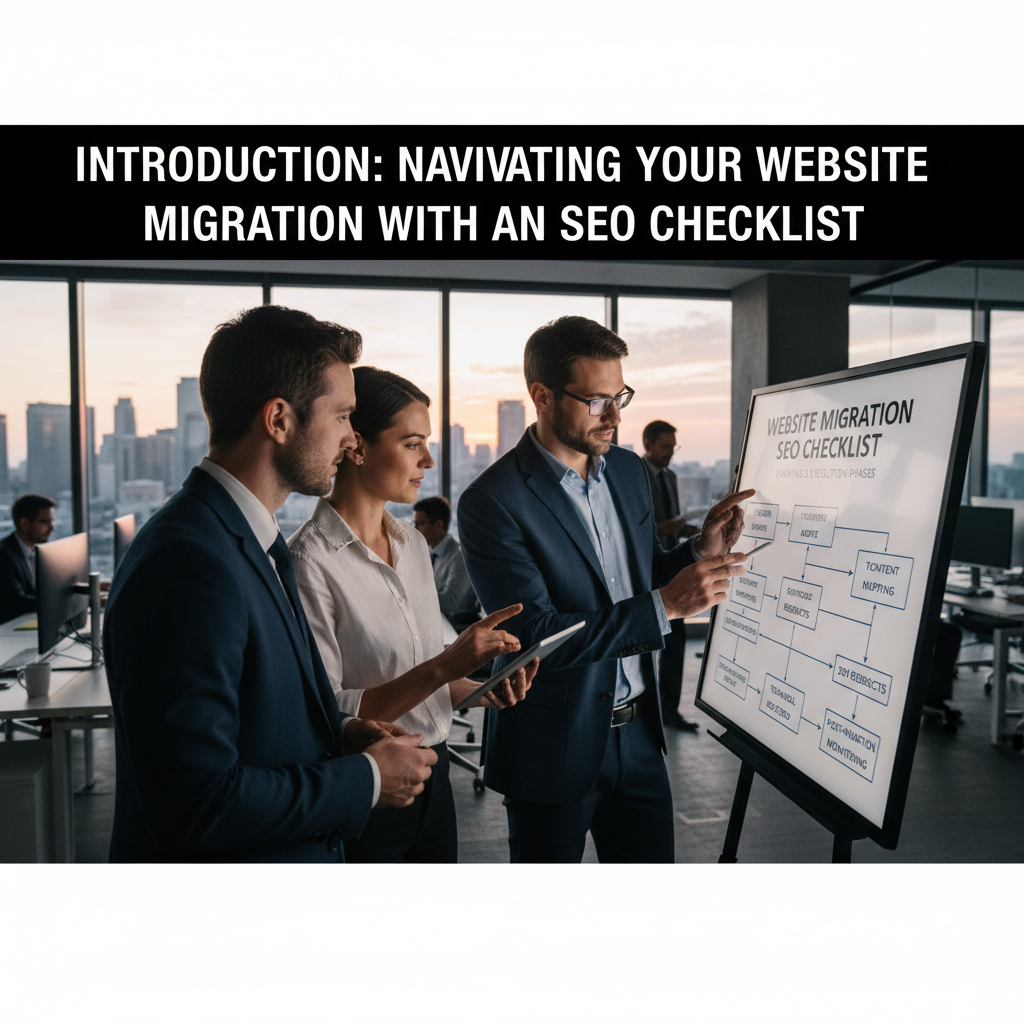 A team of marketing experts planning a website migration strategy on a whiteboard — website migration SEO checklist