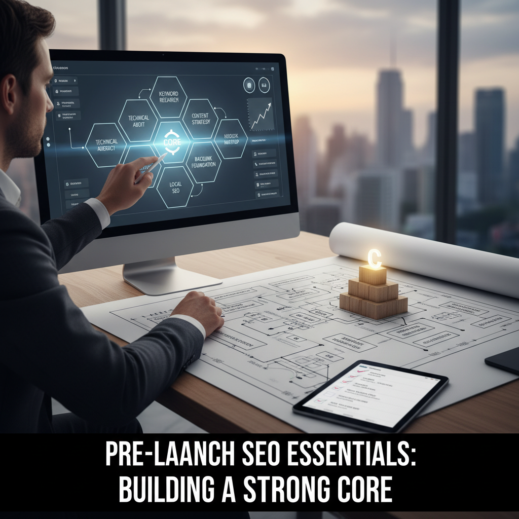 A diagram showing the different elements of on-page SEO, including title tags, content, and image alt text. — SEO for new website launch checklist