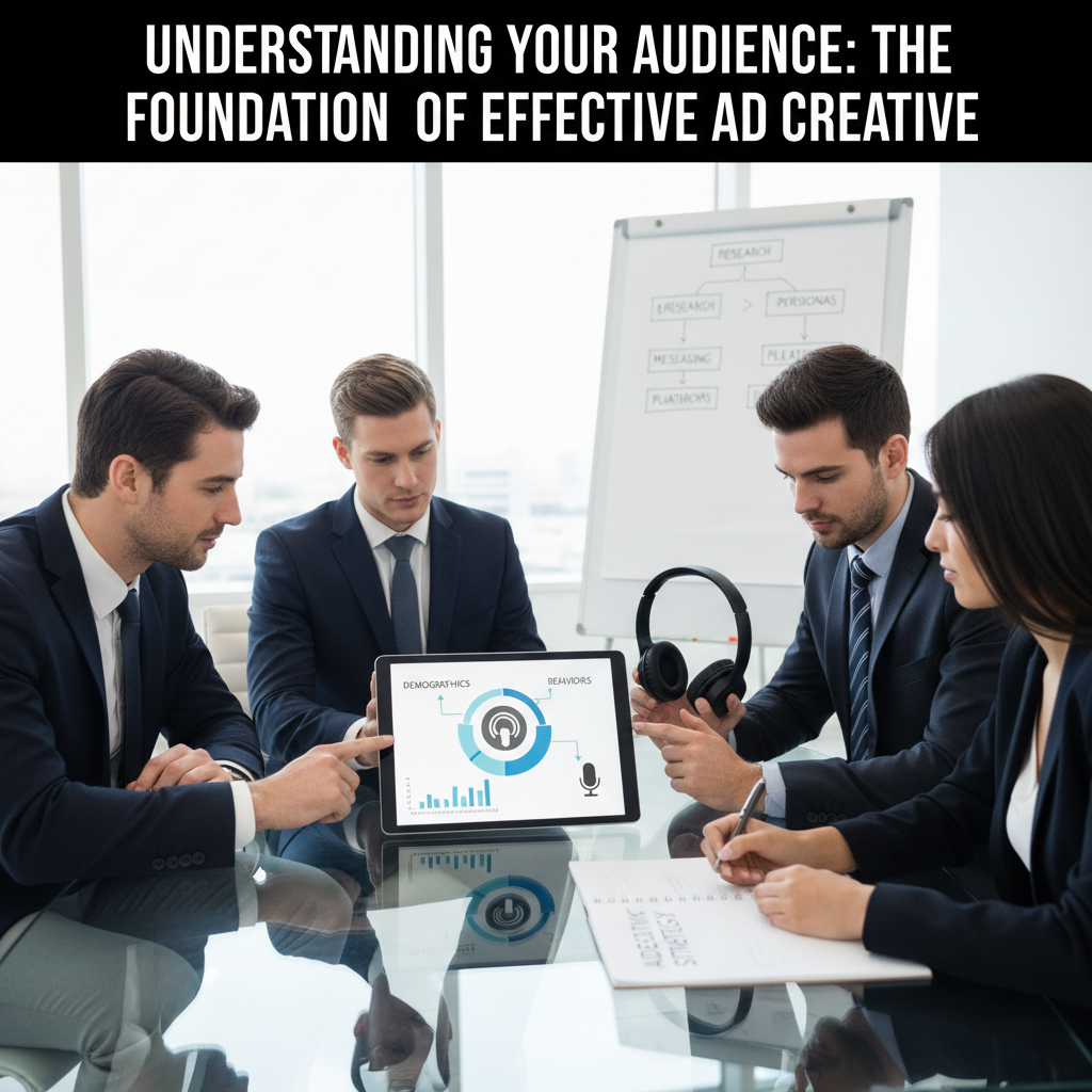 A podcast host smiling while speaking into a professional microphone during a recording session. — podcast advertising creative best practices