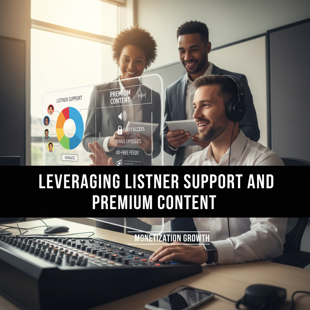 A podcaster and brand representative shaking hands over a graphic of a podcast waveform, symbolizing a sponsorship deal. — easy podcast monetization solutions