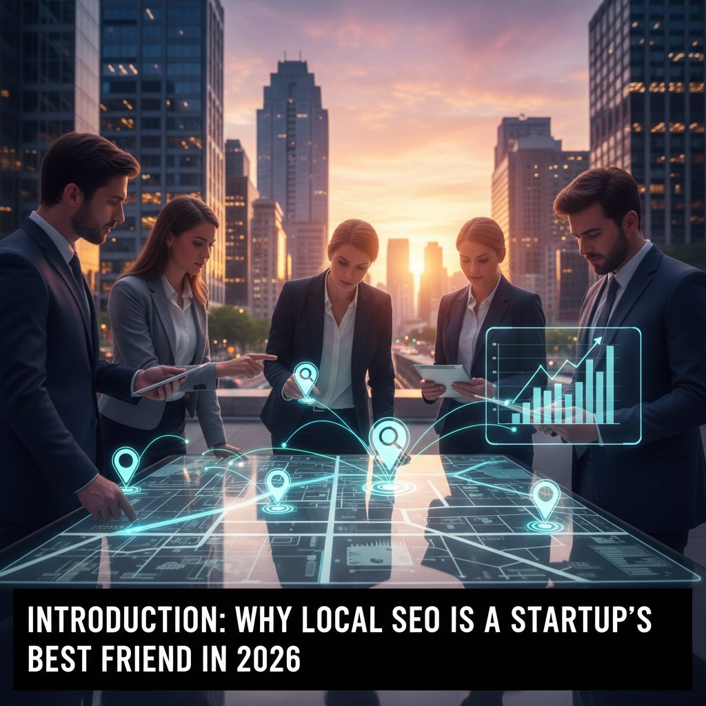 A magnifying glass hovering over a city map on a laptop screen, symbolizing local keyword research. — local SEO services for startups