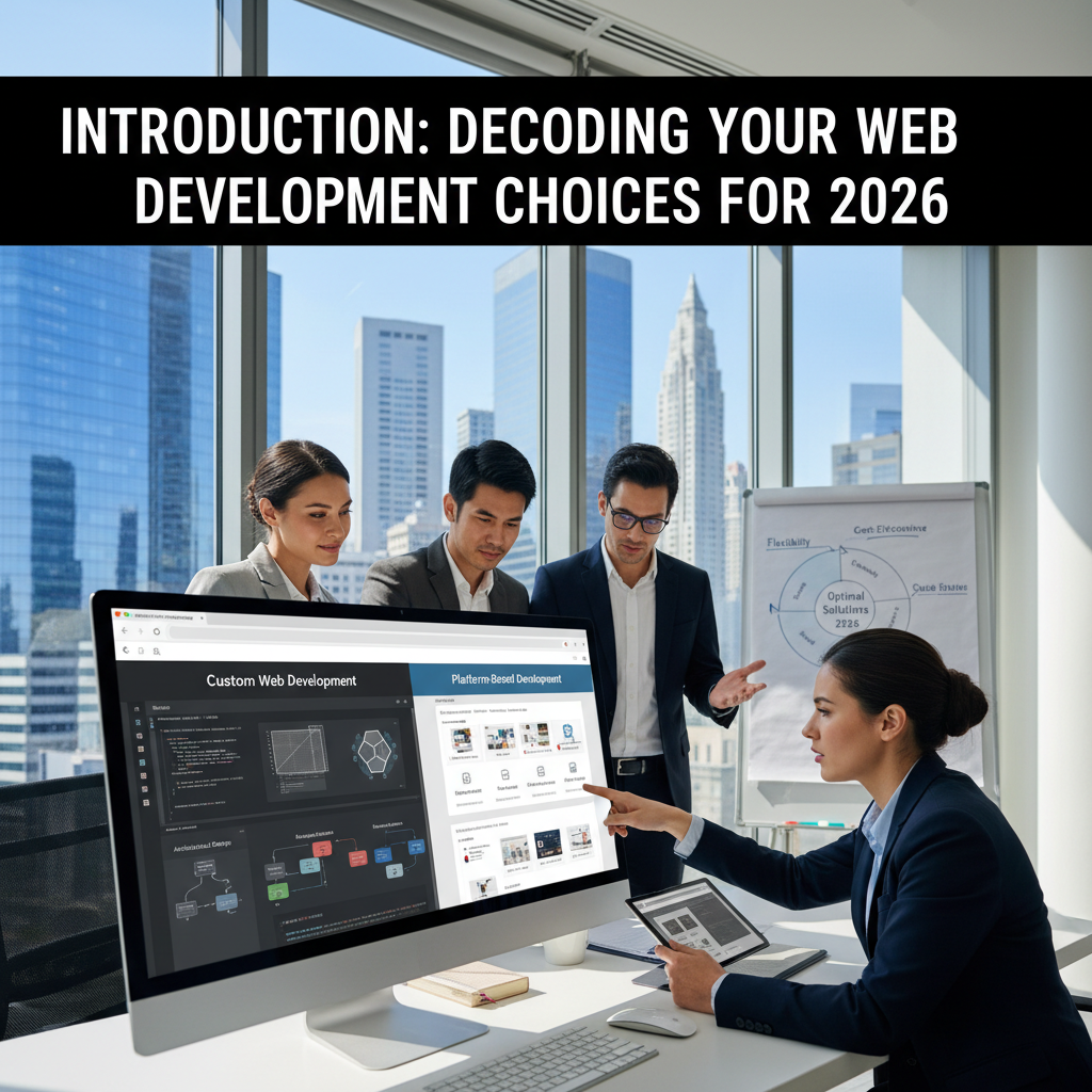 A designer and developer collaborating over wireframes and code on a modern computer screen. — custom web development vs platform