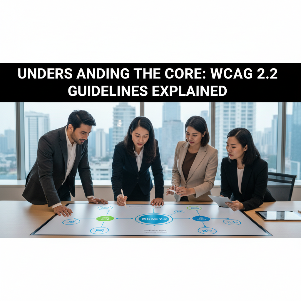 A designer's screen showing a website layout with accessibility annotations for color contrast and font size. — website accessibility guidelines