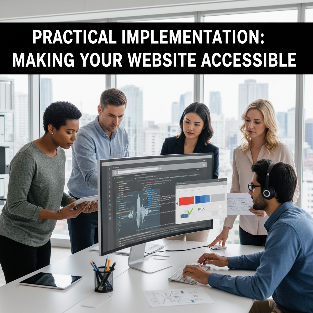 A developer's computer screen showing an accessibility audit report with code and visual elements highlighted. — website accessibility guidelines