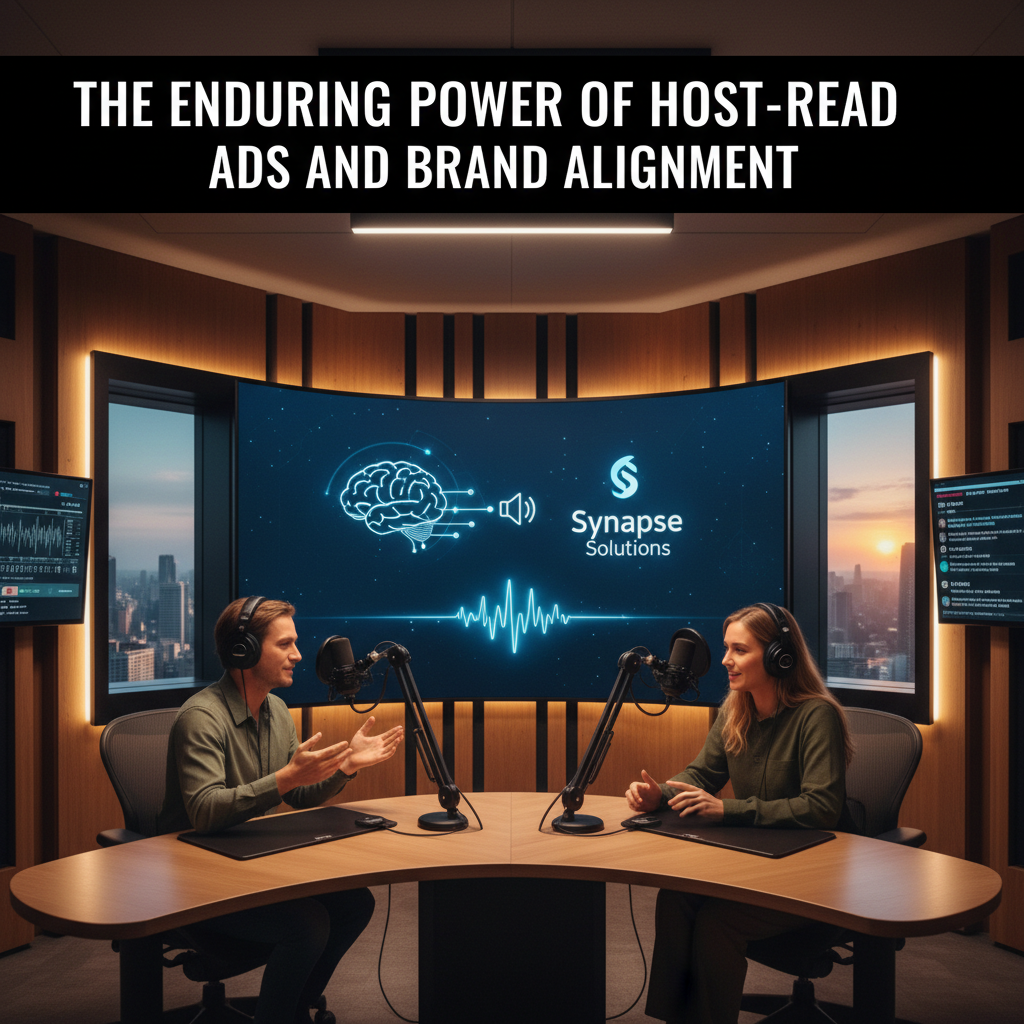 Graphic illustrating a soundwave turning into a shopping cart icon, symbolizing voice-activated purchasing from a podcast ad. — podcast advertising trends 2026