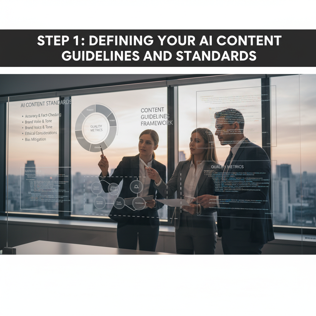 A flowchart showing an AI-assisted content workflow, from keyword input to final human review. — ai content review process