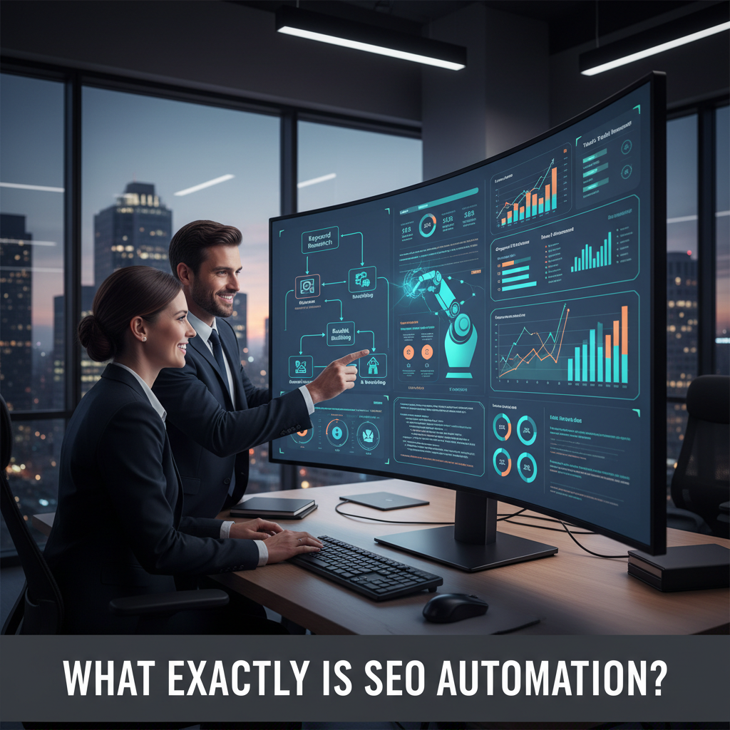 A dashboard showing SEO analytics and growth charts, illustrating data-driven decisions. — what is seo automation