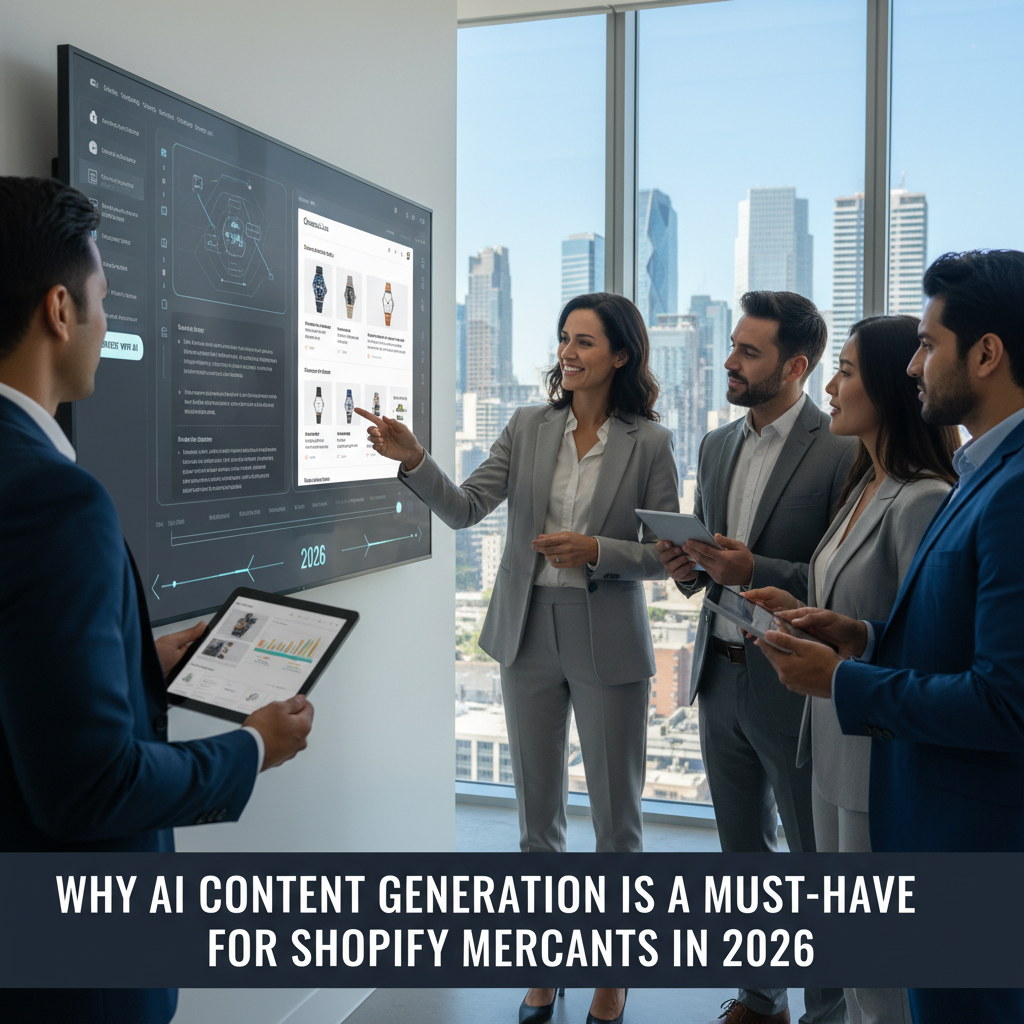 A Shopify store owner comparing different AI content generation software on a laptop screen. — ai content generation for shopify