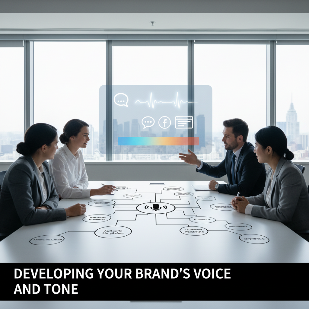 A diagram showing how a central brand message flows into different marketing channels like blog posts, social media ads, and email newsletters. — brand messaging strategy